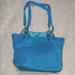 Chic Blue Knit Tote Bag